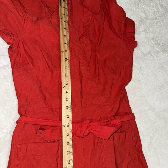 Maeve By Anthropologie Red Short-Sleeve Wrapped-Culotte Wide Leg Jumpsuit Sz 10 - Picture 4 of 9